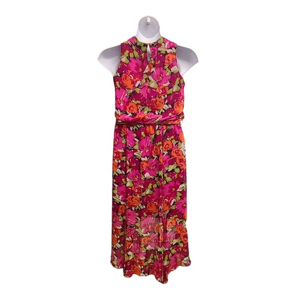 MSK Womans 8 Fuchsia Pink Floral Print Halter Neck Maxi Dress High Low H… - Picture 3 of 8